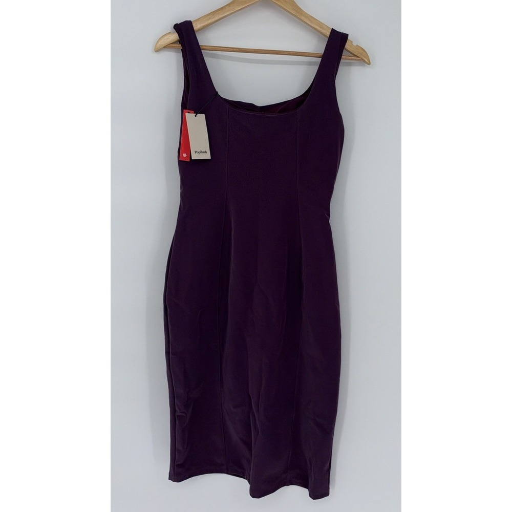 Popilush Shapewear Faux Bodycon Sculpting Slit Midi DressLarge New(10-b74) - Picture 3 of 7